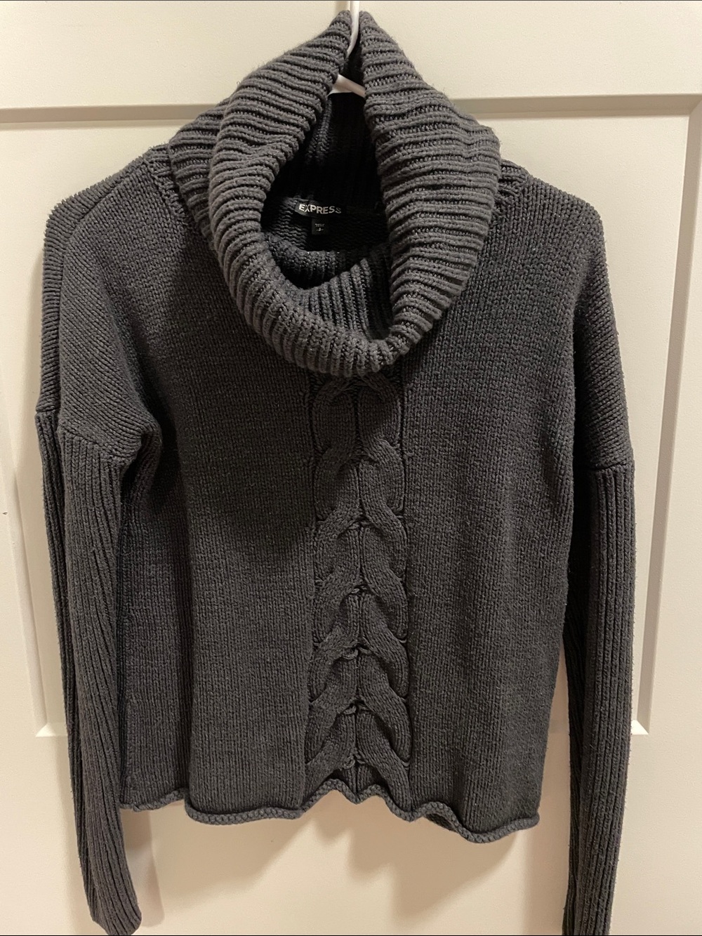 Express Dark Gray Cable Knit Cowl Neck Sweater
